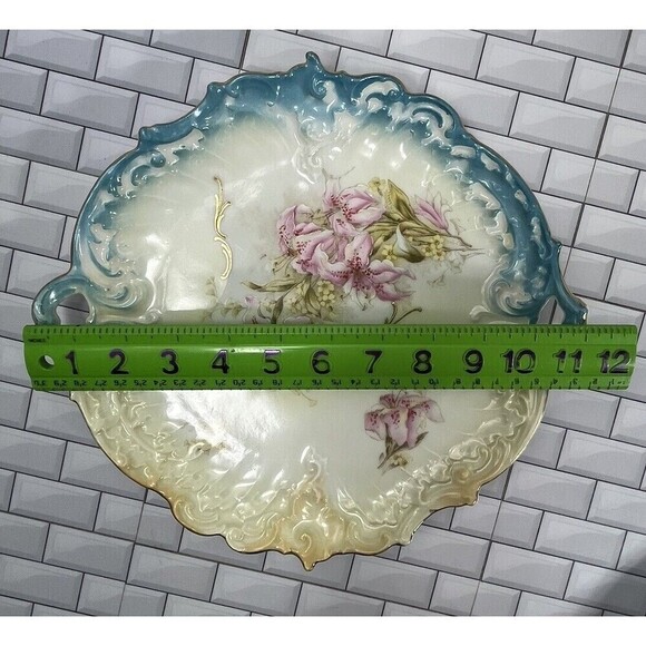 Handpainted Bavarian German Pink Lillies Porcelain Round Serving Tray 4200/55 - Picture 12 of 15